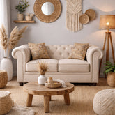 Grace Chesterfield 2 Seater Sofa in Premium Polyester Fabric in Ivory Colour