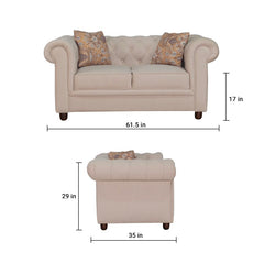 Grace Chesterfield 2 Seater Sofa in Premium Polyester Fabric in Ivory Colour