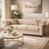 Grace Chesterfield 3 Seater Sofa in Premium Polyester Fabric in Ivory Colour