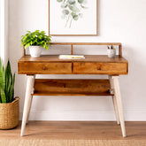 Austin Solid Wood Study Table in Vintage Teak and White