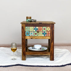 Marieta Solid Wood Bedside Table with Single Drawer