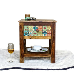 Marieta Solid Wood Bedside Table with Single Drawer