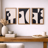 Wooden Wall Art Set of 3 in Black and White Colour