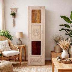 Manella Handcarved Single Door Wardrobe with Wheel Castor