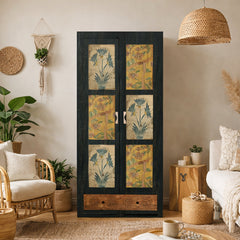 Black Beauty 2 Door Wardrobe with Wheel Castor