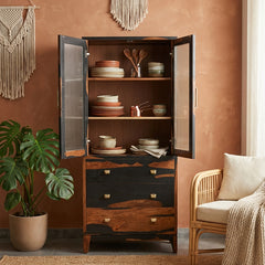 Aarambh Sheesham Wood Crockery Unit In Dual Tone Finish