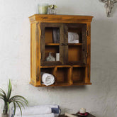 Solid Wood Distress Yellow Double Door Bathroom Cabinet 1