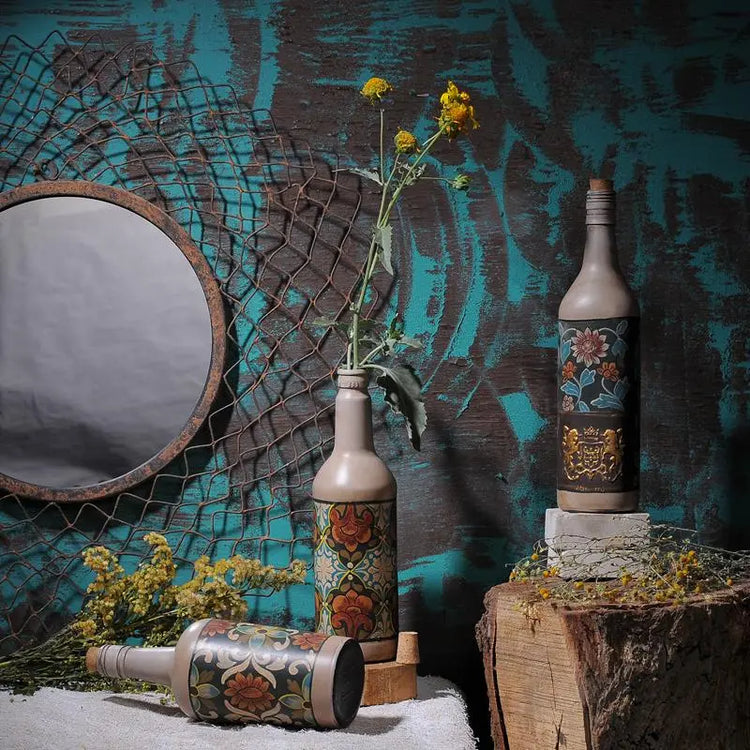 French Art Decorative Glass Bottles Set of 3