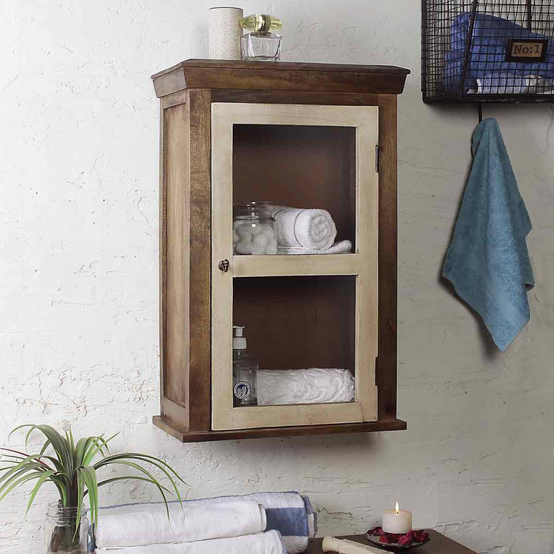 Solid Wood Vintage White Bathroom Cabinet 1