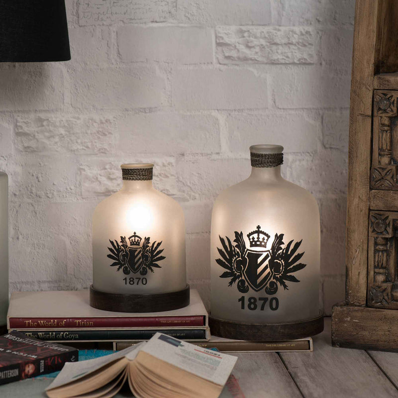 FABULIV Vintage Glass Candle Stand with wooden base Small