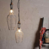 Distress White Wire Pendant Lamp Set of 2