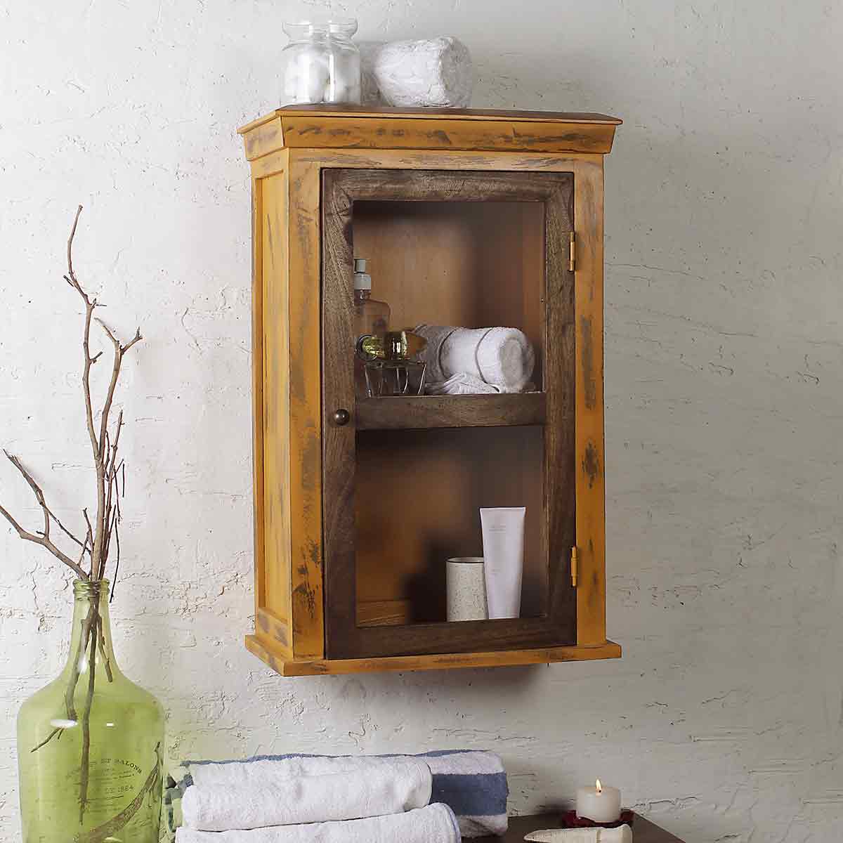 Solid Wood Distress Yellow Bathroom Cabinet 1