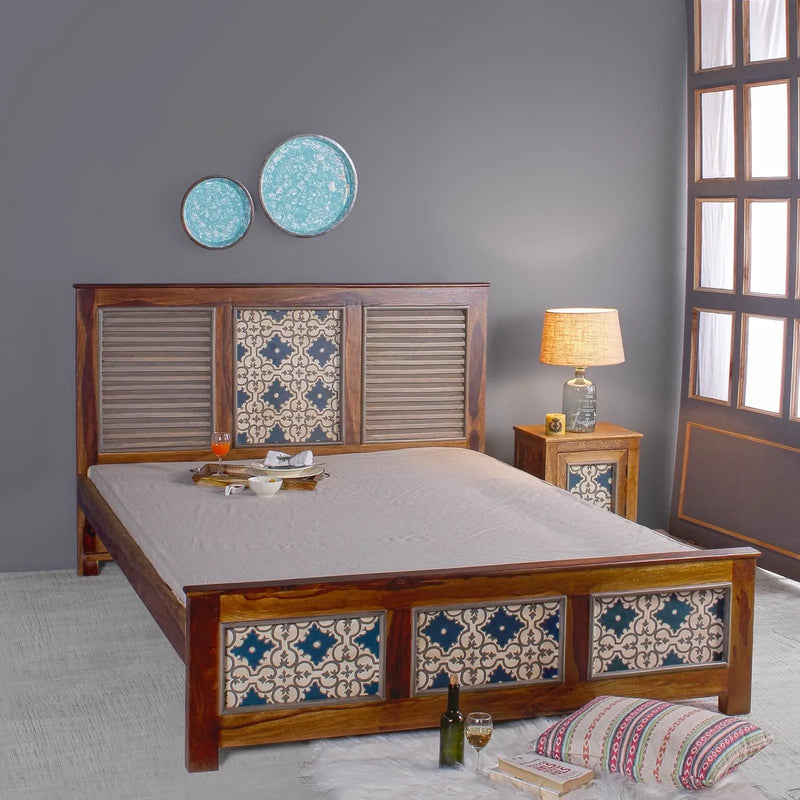 Kolam Hand Painted Solid Wood Bed