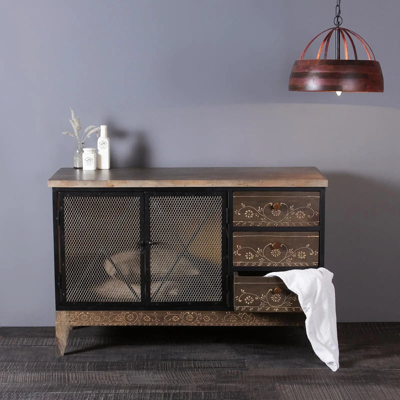 Industrial Solid Wood and Iron Cabinet
