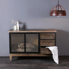 Industrial Solid Wood and Iron Cabinet