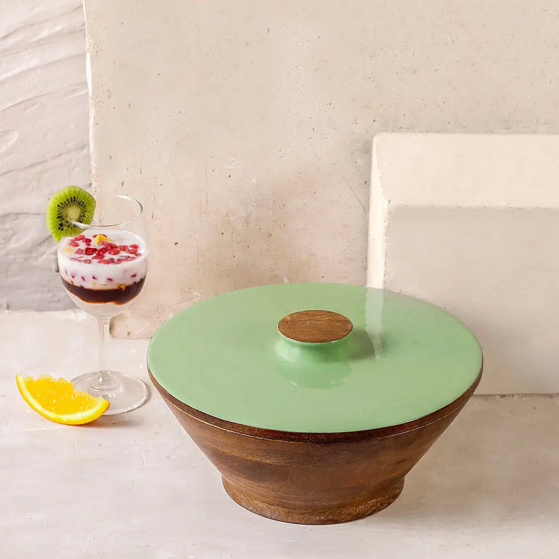Olive Green Large Wooden Serving Bowl - Fabuliv