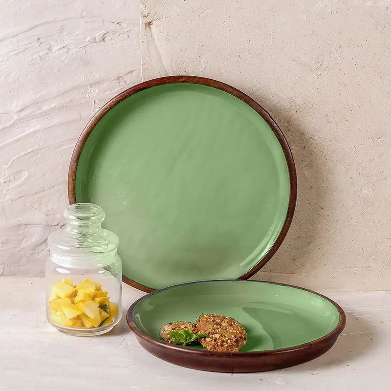Olive Green Wooden Serving Plates Set Of 2 - Fabuliv