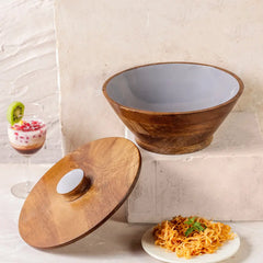 Elephant Grey Flat Lid Wooden Serving Bowl - Fabuliv