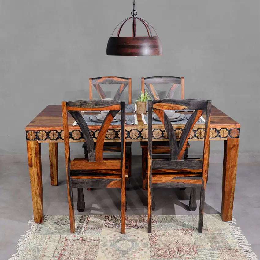 Victoire Solid Wood four Seater Dining Set with Hand Carving
