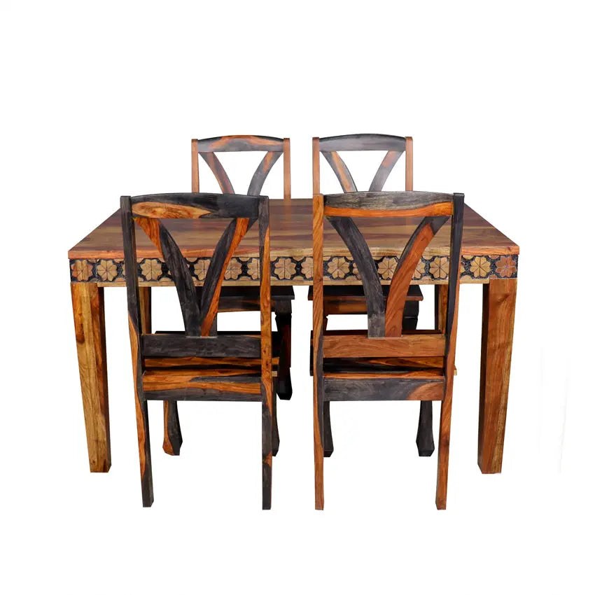 Victoire Solid Wood 4 Seater Dining Set with Hand Carving