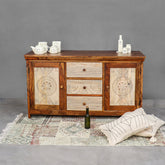 Dravidian Hand Carved Solid Wood Sideboard Cabinet - Fabuliv