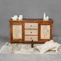 Dravidian Hand Carved Solid Wood Sideboard Cabinet - Fabuliv