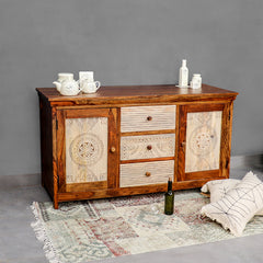 Dravidian Hand Carved Solid Wood Sideboard Cabinet - Fabuliv