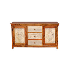 Dravidian Hand Carved Solid Wood Sideboard Cabinet - Fabuliv
