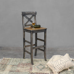 Delfina Solid Wood Bar Stool in Black and Teak Finish