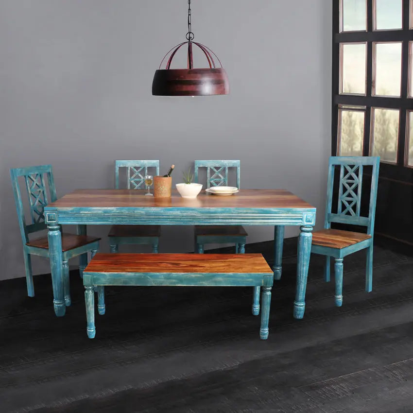 Oliver Rustic Blue Dining Set with Regular Size Table