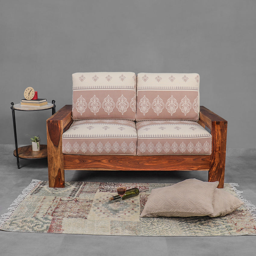 Trissino Solid Wood Two Seater Sofa with Hand Printed Upholstery