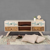 Athens Hand painted Solid Wood TV Unit Table - Fabuliv
