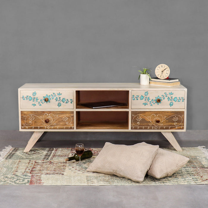 Athens Hand painted Solid Wood TV Unit Table - Fabuliv