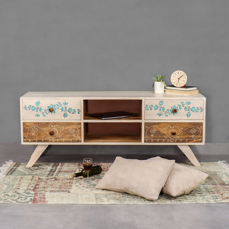 Athens Hand painted Solid Wood TV Unit Table - Fabuliv