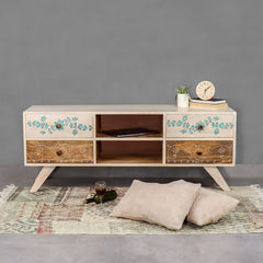 Athens Hand painted Solid Wood TV Unit Table - Fabuliv