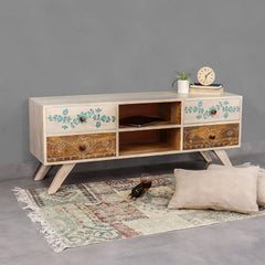 Athens Hand painted Solid Wood TV Unit Table - Fabuliv