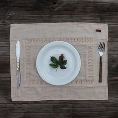 Thick slub self Embroidery Coupling Table Mat set of 6 - Fabuliv