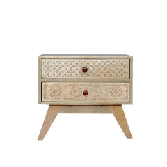 Dravidian Hand Carved Solid Wood Bedside Table - Fabuliv