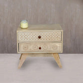 Dravidian Hand Carved Solid Wood Bedside Table - Fabuliv