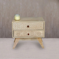 Dravidian Hand Carved Solid Wood Bedside Table - Fabuliv