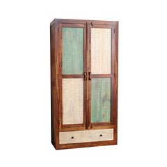 Noric Handcarved 2 Door Wardrobe with Wheel Castor - Fabuliv