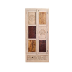 Manella Handcarved 2 Door Wardrobe with Wheel Castor - Fabuliv