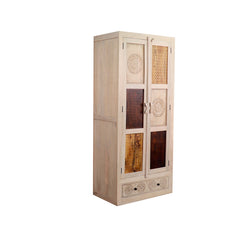 Manella Handcarved 2 Door Wardrobe with Wheel Castor - Fabuliv