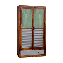 Noric Caspean Handcarved 2 Door Wardrobe with Wheel Castor - Fabuliv