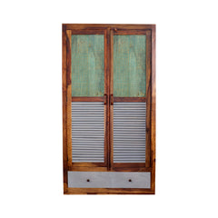 Noric Caspean Handcarved 2 Door Wardrobe with Wheel Castor - Fabuliv