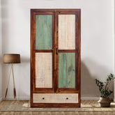 Noric Handcarved 2 Door Wardrobe with Wheel Castor - Fabuliv