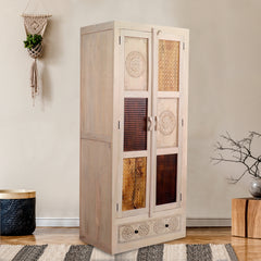 Manella Handcarved 2 Door Wardrobe with Wheel Castor - Fabuliv