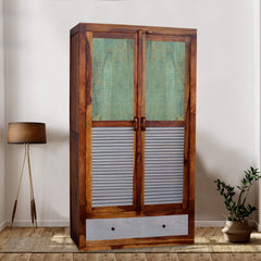 Noric Caspean Handcarved 2 Door Wardrobe with Wheel Castor - Fabuliv