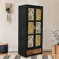 Black Beauty 2 Door Wardrobe with Wheel Castor - Fabuliv