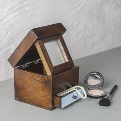 Walnut Wooden Trinklet Box with Mirror